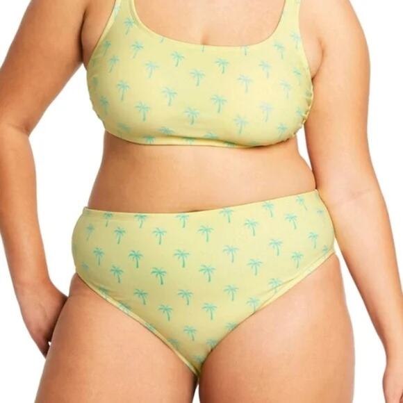 Stoney Clover Bikini Bottom 2X Yellow Plus Cheeky Mid Rise Palm Tree Tropical - Picture 14 of 14